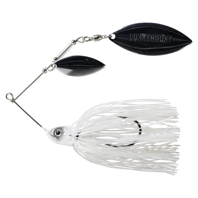 Lunkerhunt Impact Ignite Leurre de Pêche à Feuille de Saule en Forme de Spinnerbait de Couleur Fantôme, 1/2 oz, avec Deux Lames de Feuille de Saule Noires Qui Tournent Facilement à Vitesses Lentes, un Hameçon à Jupe Blanc, et un Cadre en Fil Argenté Conçu pour Couler Loin, Couler Rapidement et Générer un Éclat et une vibration Élevés pour Attirer les Poissons.