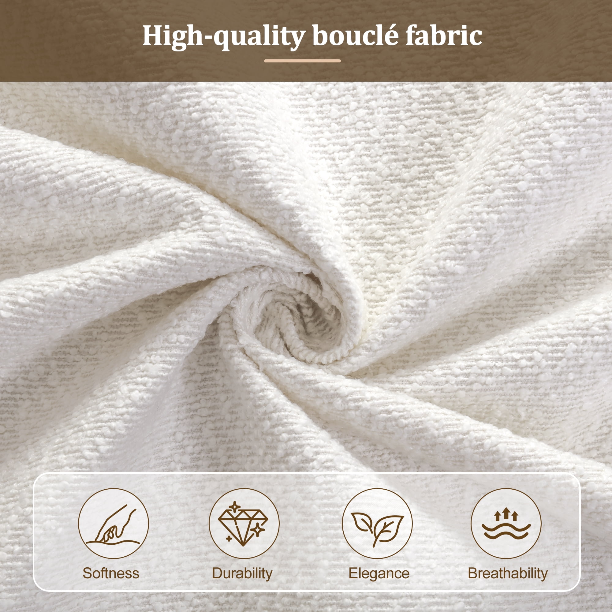 Noble House Lit Plateforme Bouclé Grand Size, Tête de Lit Ronde Courbée, Cadre Bas, Blanc