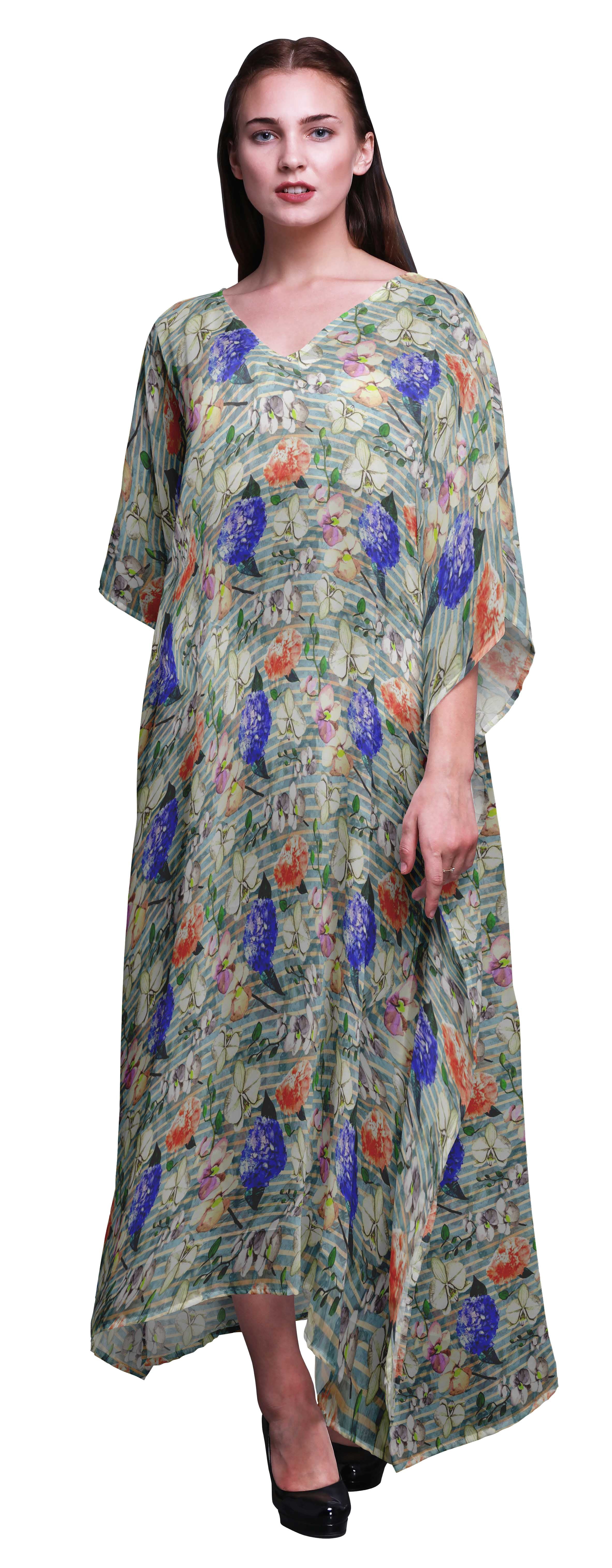 Bimba Kaftan Floral pour Femmes, Tenue d'Intérieur de Vacances, Robe Maxi, Couvre-Maillot de Plage-S-L