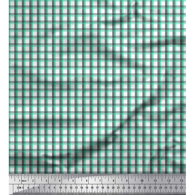 Soimoi Velvet Fabric Window Pane Check Print Fabric by Yard 58 Inch Wide