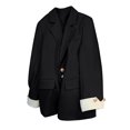 thumbnail image 1 of Womens Solid Color Button Down Collar Patchwork Sleeve Suit Jacket Fashion Blazer Office Wear, 1 of 8