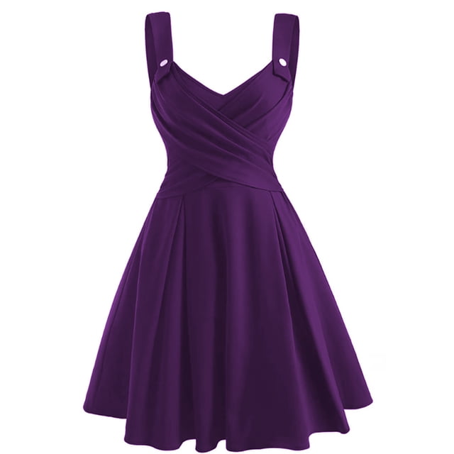 Fshaion Robe d'Été pour Femmes 2024 Grande Taille Couleur Unie Robe à Bretelles Sans Manches Col en V Robe Aguichant Liquidation à Moins de 10!