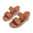 thumbnail image 1 of hopeusnice Liquidation Sandales Compensées pour Femmes Été Bout Ouvert Bride à Boucle Plateforme Espadrilles Mules Chaussures Talons Compensés à Enfiler Sandales de Plage d'Été Brun 40, 1 of 9