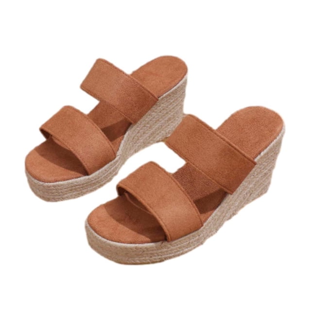 hopeusnice Liquidation Sandales Compensées pour Femmes Été Bout Ouvert Bride à Boucle Plateforme Espadrilles Mules Chaussures Talons Compensés à Enfiler Sandales de Plage d'Été Brun 40