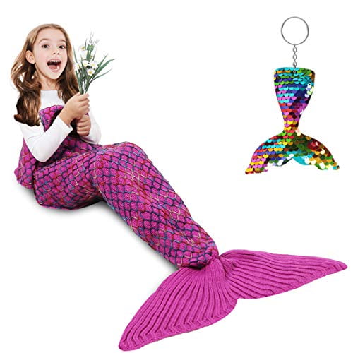 AmyHomie Mermaid Couverture Queue, Couverture Mermaid Adulte Couverture Queue Mermaid, Crotchet Enfants Couverture Queue Mermaid pour Filles (Rainb