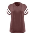 thumbnail image 3 of Moxiu Summer Plus Size Color Block Sleeve Tops V Neck Short Sleeve Oversized Loose Casual Tunic Tees Brown,XL, 3 of 4