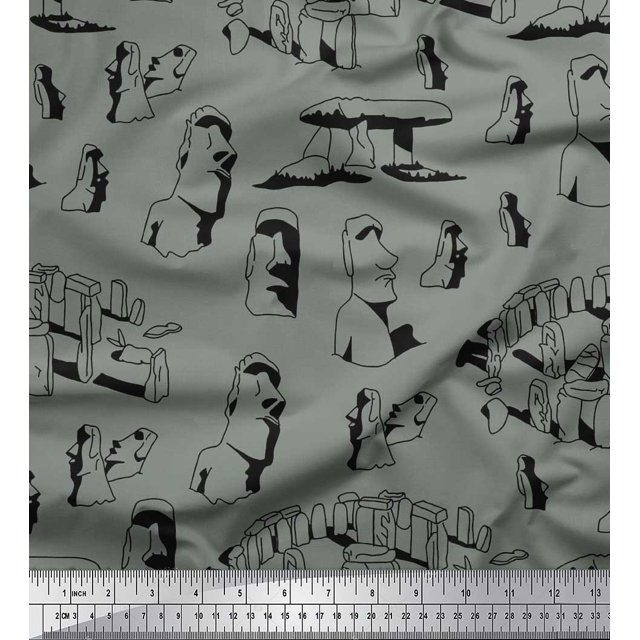 Soimoi Rayon Fabric Easter Island Statue Face Decor Fabric Printed Yard 42 Inch Wide