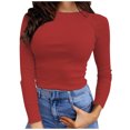 thumbnail image 1 of Women's Long Sleeve Ribbed T Shirt: Slim Fit, Pure Color, Stretchy Fabric, Easy Care, 1 of 6