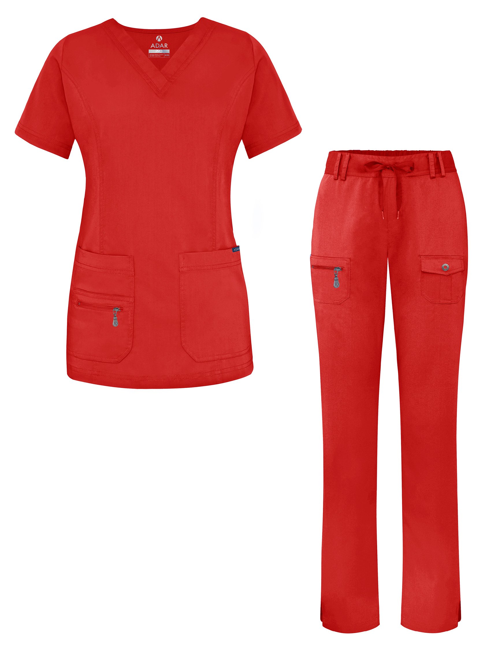 Adar Uniformes Ensemble de Sarrau pour Femmes - Haut à Col en V Amélioré/pantalon à Multiples Poches