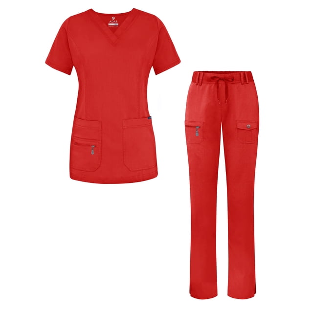 Adar Uniforms Women's Scrub Set - Enhanced V-Neck Top/Multi Pocket Pants