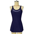 thumbnail image 4 of Women's Tummy Control Swim Dress, Crewneck Color Block Mesh Patchwork One Piece Skirted Slim Fit Modest Bathing Suit,Blue,XXL, 4 of 7