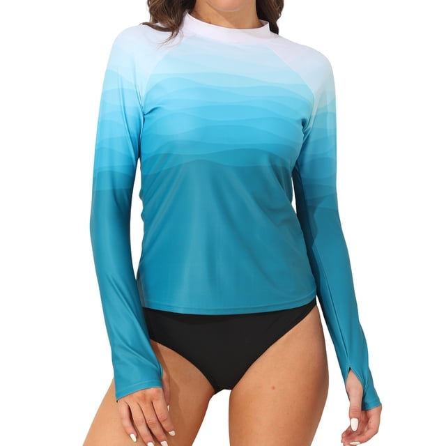 Charmo Women's Long Sleeve Rash Guard Sun Protection Swim Shirt Quick Dry Printed Shirts with Thumb Holes