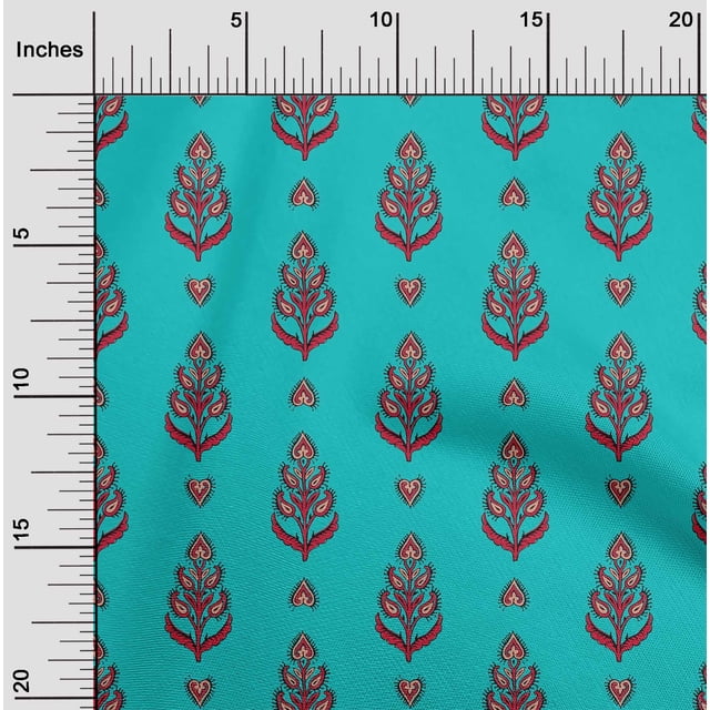 oneOone Viscose Jersey Fabric Leaves & Paisley Block Print Fabric BTY 60 Inch Wide