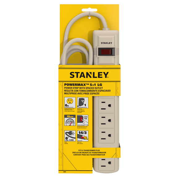 Stanley PowerMax 5+1 LG 6-Outlet Power Strip With 1 Spaced-Outlet