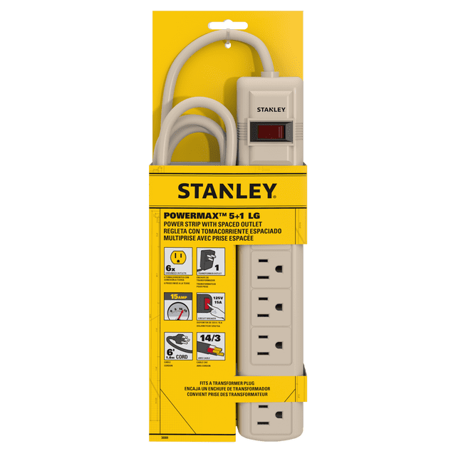 Stanley PowerMax 5+1 LG 6-Outlet Power Strip With 1 Spaced-Outlet