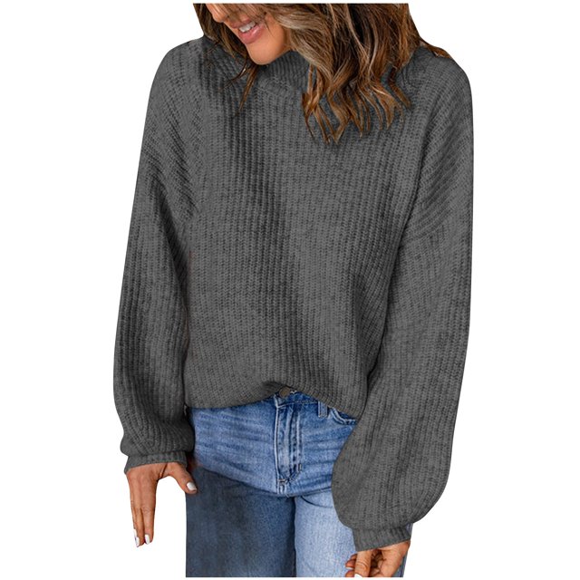 Timegard Hauts en Tricot pour Femmes Chandails Col Roulé Manches Longues Épaules Tombantes Chandail Uni Automne Hiver