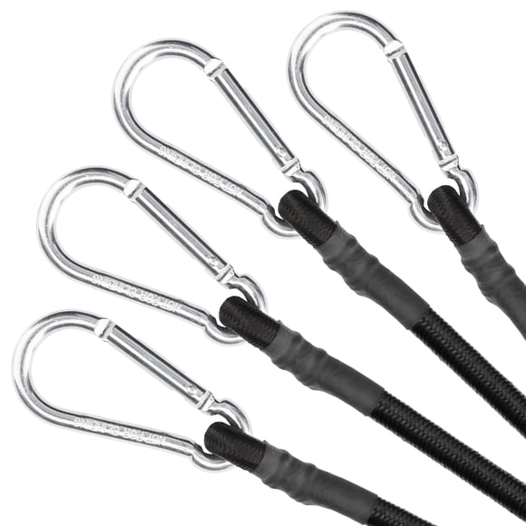 ZHOUBIN 18 Inch Black Bungee Cords with Carabiner Hooks 4Pcs