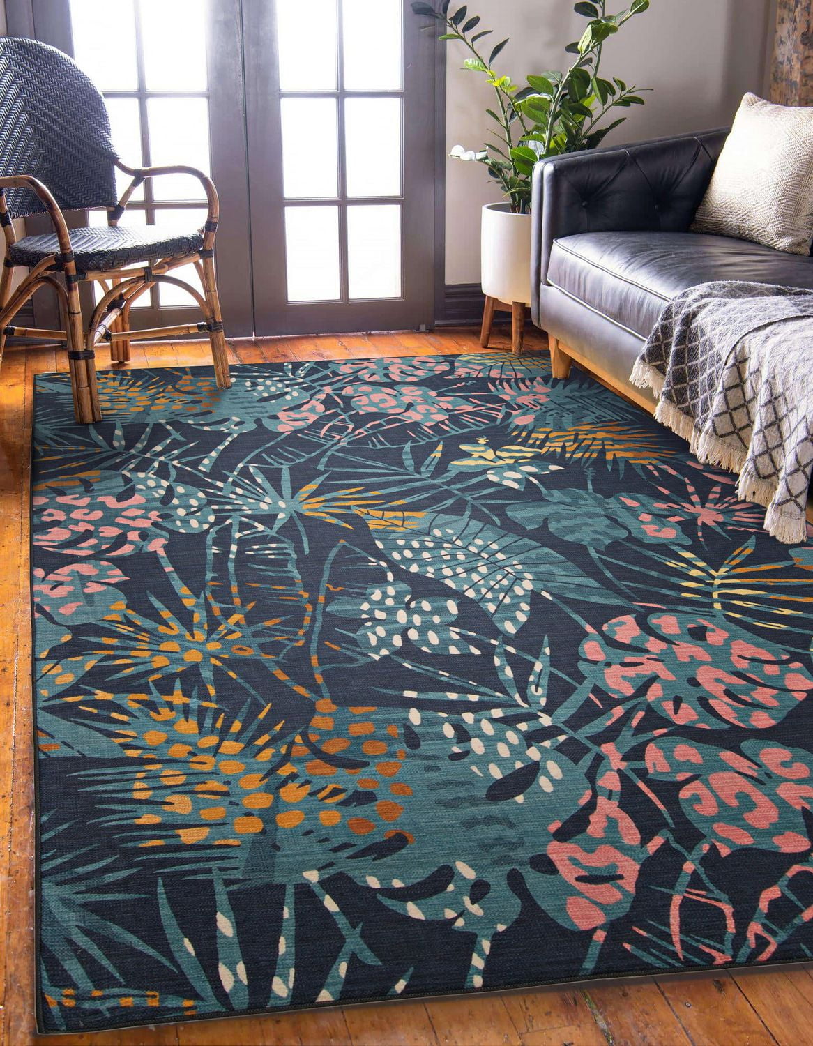 Tapis d'extérieur lavable Miramar marine & or 5 pi x7 pi