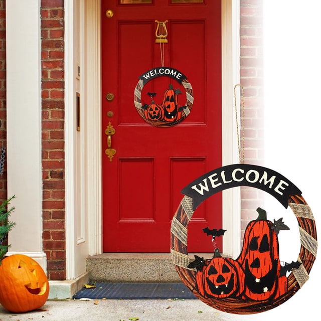 Halloween Pumpkin Hanging Sign Front Door Welcome Sign Halloween Front Door Decorations Halloween Door Sign Pumpkin Wall Decor Wall Sign Plaque For Halloween