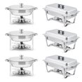 thumbnail image 1 of Ensemble de Réchauds de Buffet, Plats Anti-Frottement Rectangulaires de 8 QT et Ronds de 5 QT en Acier Inoxydable avec Couvercle, Poêle pour Aliments et Eau et Support à Carburant, Ensemble de Buffet de Plats Anti-Frottement pour Fêtes et Événements des Fêtes, 1 of 9