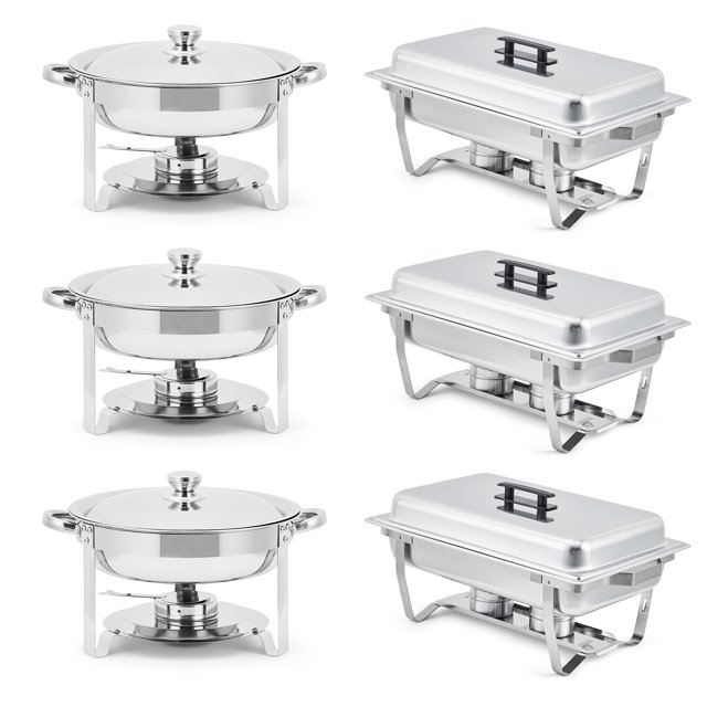 Ensemble de Réchauds de Buffet, Plats Anti-Frottement Rectangulaires de 8 QT et Ronds de 5 QT en Acier Inoxydable avec Couvercle, Poêle pour Aliments et Eau et Support à Carburant, Ensemble de Buffet de Plats Anti-Frottement pour Fêtes et Événements des Fêtes
