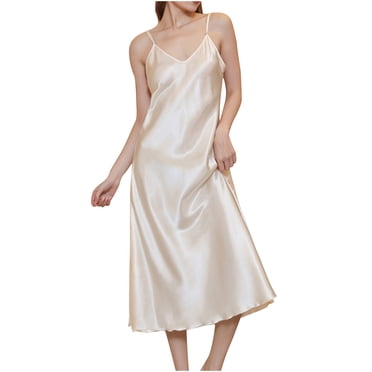 Cameland Nuisettes en Soie à Col en V pour Femmes Aguichant Nuisette en Satin Lingerie Vêtements de Nuit Combinaison en Soie Nuisette Élégante à Bretelles Spaghetti Robe Midi