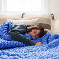 thumbnail image 1 of Comtest Chunky Knit Throw Blanket Chenille, Denim Blue, 40"x40"(Single Sofa), 1 of 6