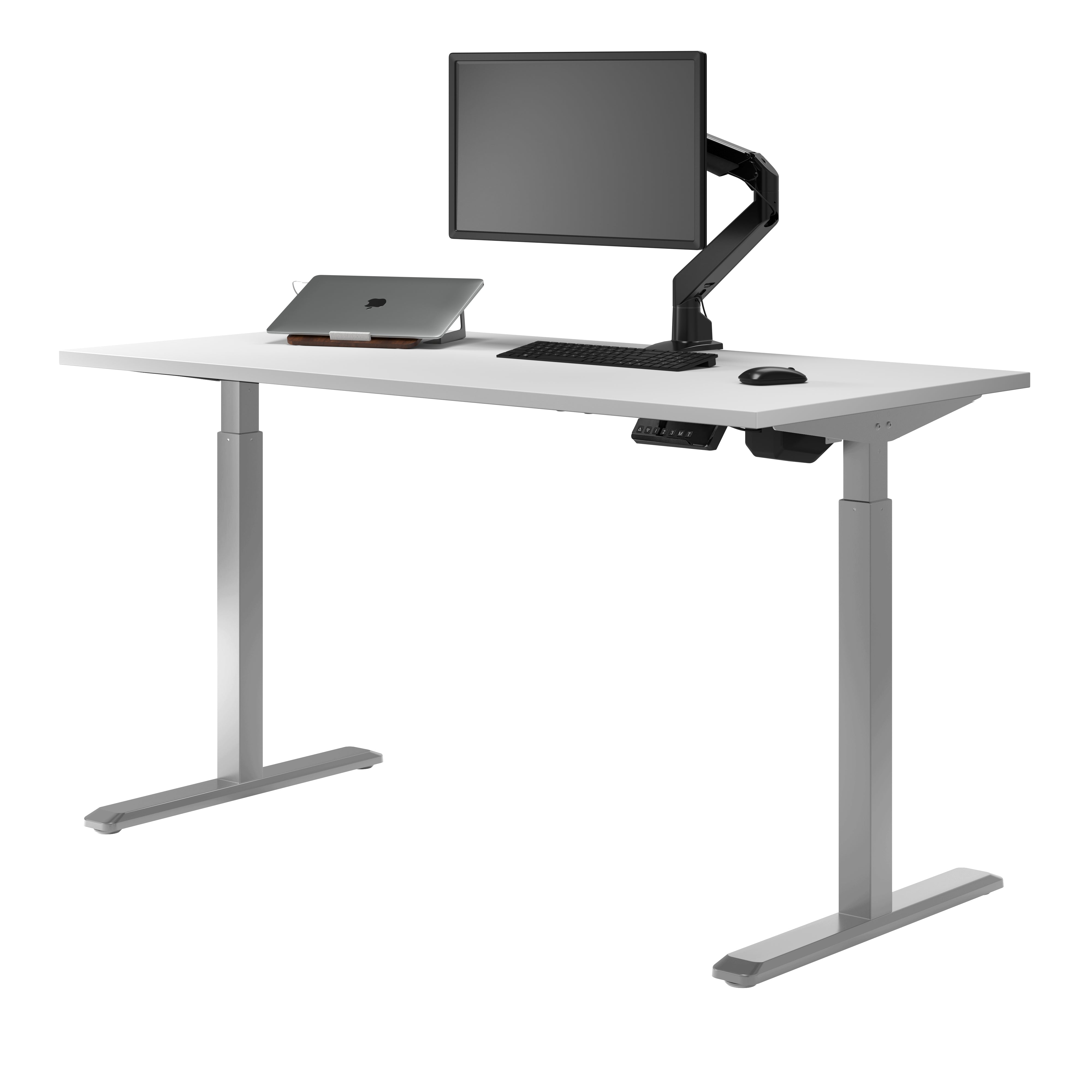 Desky Single Sit Stand Gaming Desk - White / 70.9 x 29.5 Inches / Grey