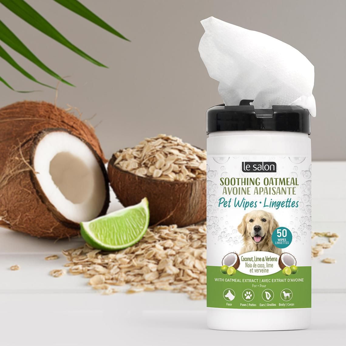 Le Salon Lingettes pour Animaux de Compagnie à l'Avoine Apaisante, Lingettes pour Chiens Lot de 50