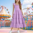 thumbnail image 2 of Diufon Robe Maxi pour Filles Été Décontractée à Manches Cap, Robe Trapèze, Ourlet à Volants, Robe Fluide pour Préados 3-13 Ans, 2 of 9