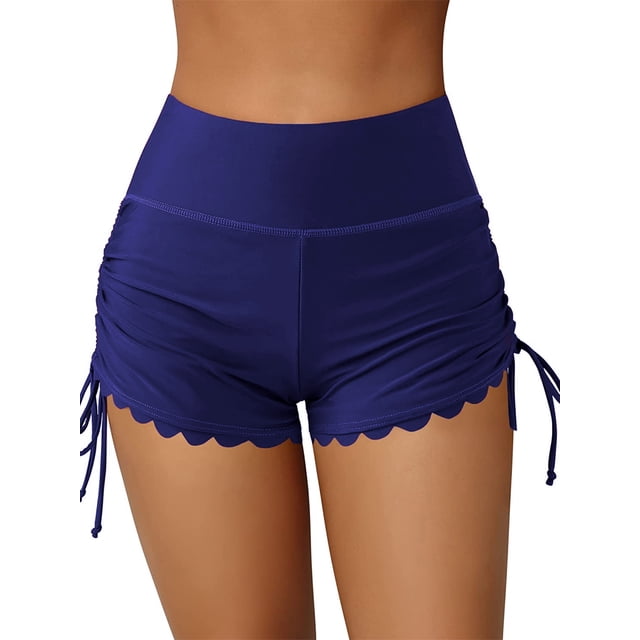 Gupgi Women Swim Shorts Solid Color High Waist Drawstring Slim Bottoms Swimming Trunks Summer Board Shorts