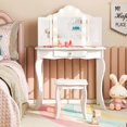 thumbnail image 4 of Costway Coiffeuse pour Enfant avec Tabouret, Miroir Tri-Pliable, Lumière DEL 3 Couleurs Réglable, Blanc, 4 of 10