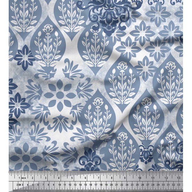 Soimoi Poly Georgette Fabric Damask Patchwork Fabric Prints By Yard 52 Inch Wide