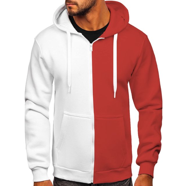 RKSTN Mens Hoodies Fall Winter Fashion Full Zipper Patchwork Color Sweatshirts Casual Sports Loose Drawstring Blouse Tops with Pockets