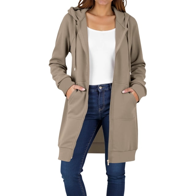 HAiming Womens over Size Solid Color Long Hoodie Jacket Casual Long Sleeve Drawstring Hooded Sweatshirt