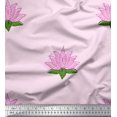 thumbnail image 1 of Soimoi Polyester Crepe Fabric Leaves & Lotus Block Printed Fabric 1 Yard 42 Inch Wide, 1 of 1