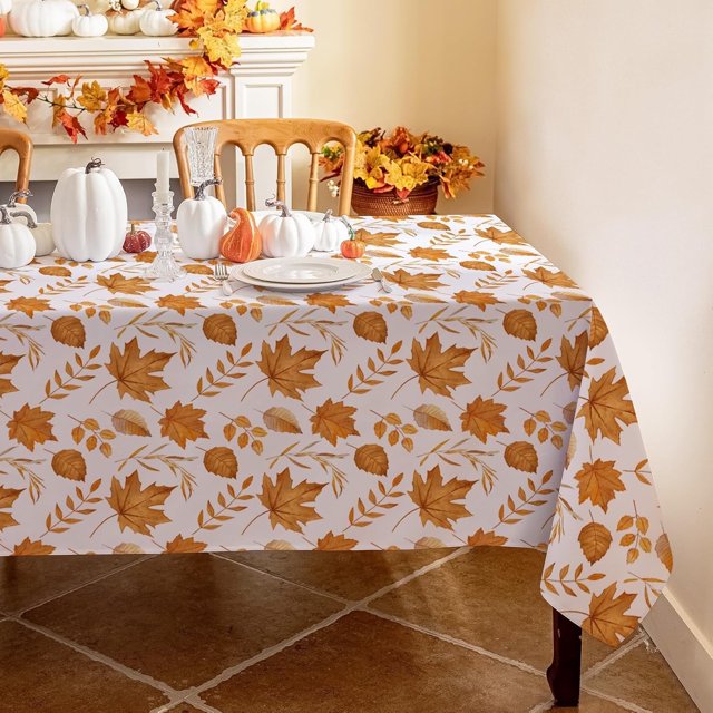 Nappe Rectangulaire d'Automne 60 x 120 Pouces, Nappe de Récolte d'Automne de l'Action de Grâce Feuille d'Érable Brune, Nappe de Ferme Imperméable Résistante aux Taches pour Dîner de Fête de l'Action de Grâce