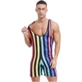 thumbnail image 3 of Zaldita Men's Striped Sleeveless Boxer Shorts Leotard Deep U Neck Racerback Slim Fit Rompers Rainbow 3XL, 3 of 6