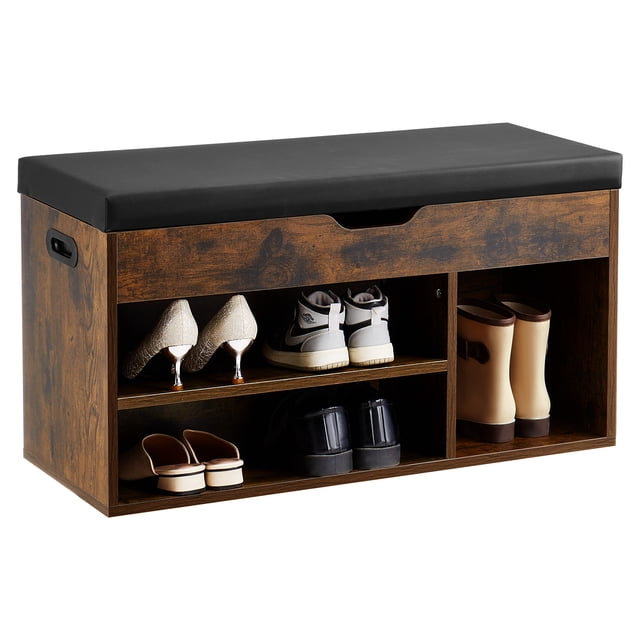 VEVOR Shoe Bench with Cushion 31.7 x 12.0 x 17.5 Inch 3 Compartments Entryway Storage