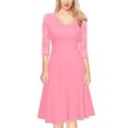 thumbnail image 5 of Jusqu'à 65 % de Rabais! Robes d'Été Mode pour Femmes 2024 Grande Taille Tempérament Manches Trois Quarts Faux Deux Pièces Encolure Patchwork Grande Jupe Robe en Dentelle, 5 of 5