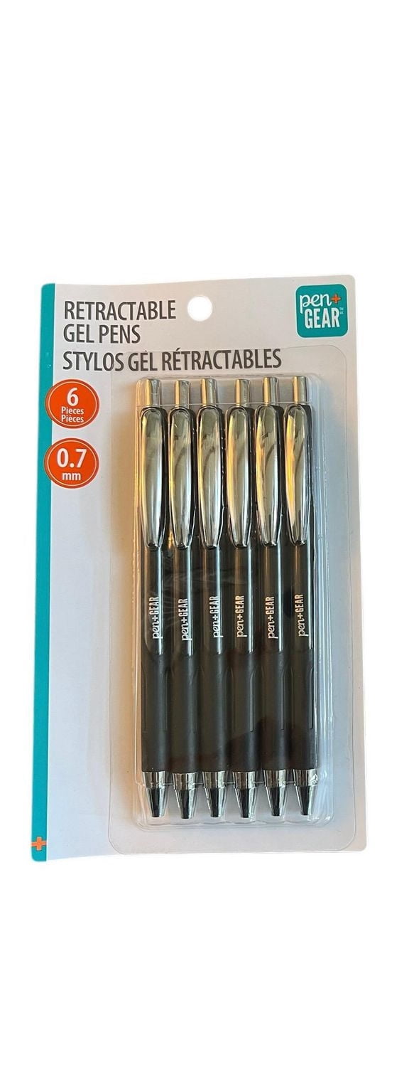 Pen+Gear Retractable Gel Pens, .7mm, Medium Point, Black Gel Ink, 6 Count