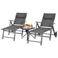 thumbnail image 4 of Patiojoy 2 Pcs Chaise Longue de Patio Chaise d'Extérieur Inclinable avec Coussin de Cou et Roues Gris, 4 of 6