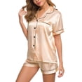 thumbnail image 4 of Womens Silk Satin Pajamas Set Two-Piece Sleepwear Loungewear Button-Down Sets, 4 of 9
