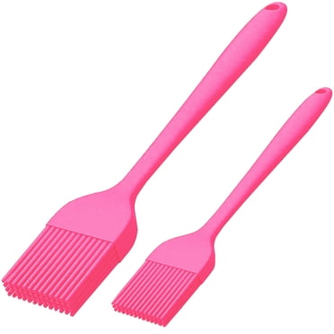 Pastry Brush Pack of Two BPA Free Silicone Basting Brush for Cooking, Grill, BBQ High Heat Resistant Long Handle Meat Brush Pink