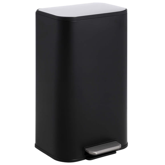 Kitchen Trash Can, Stainless Steel Garbage Can With Soft-Close Lid, Foot Pedal and Removable Inner Basket, Black Rectangular Small Step Waste Bin for Office Bedroom Bathroom Living Room