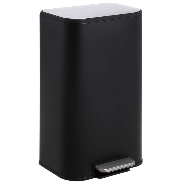 Kitchen Trash Can, Stainless Steel Garbage Can With Soft-Close Lid, Foot Pedal and Removable Inner Basket, Black Rectangular Small Step Waste Bin for Office Bedroom Bathroom Living Room
