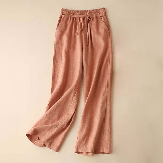RXIRUCGD Pantalon Long à Jambe Grand pour Femmes, Coupe Ample, Taille Haute, en Coton et Lin, Effet Minceur, et Pantalon de Couleur, Rouge, Taille : M