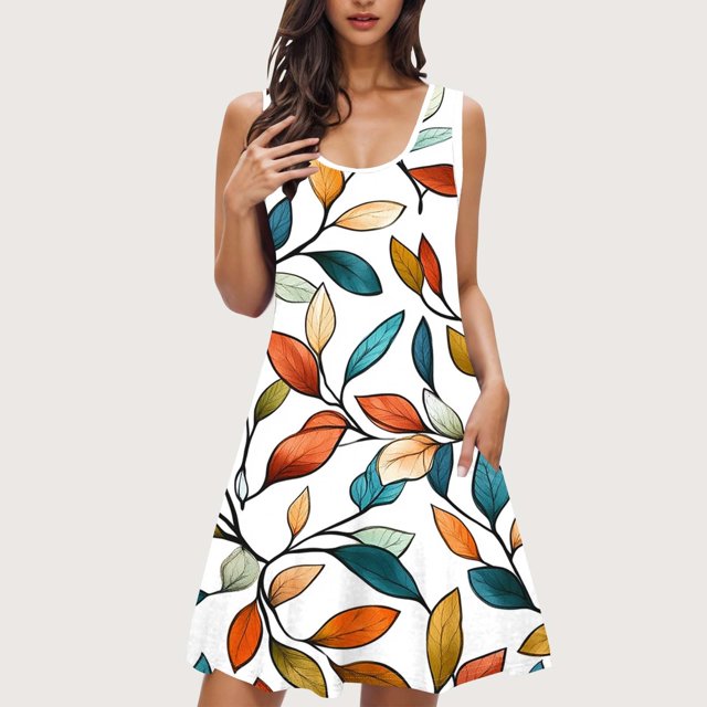 Ovzne Robes Grande Taille pour Femmes aux Formes Robe Femme Imprimée avec Poches Chemises de Nuit Sans Manches Tenue de Nuit Chemise de Nuit Col Rond Robe de Nuit Robe de Vacances Imprimée Liquidation