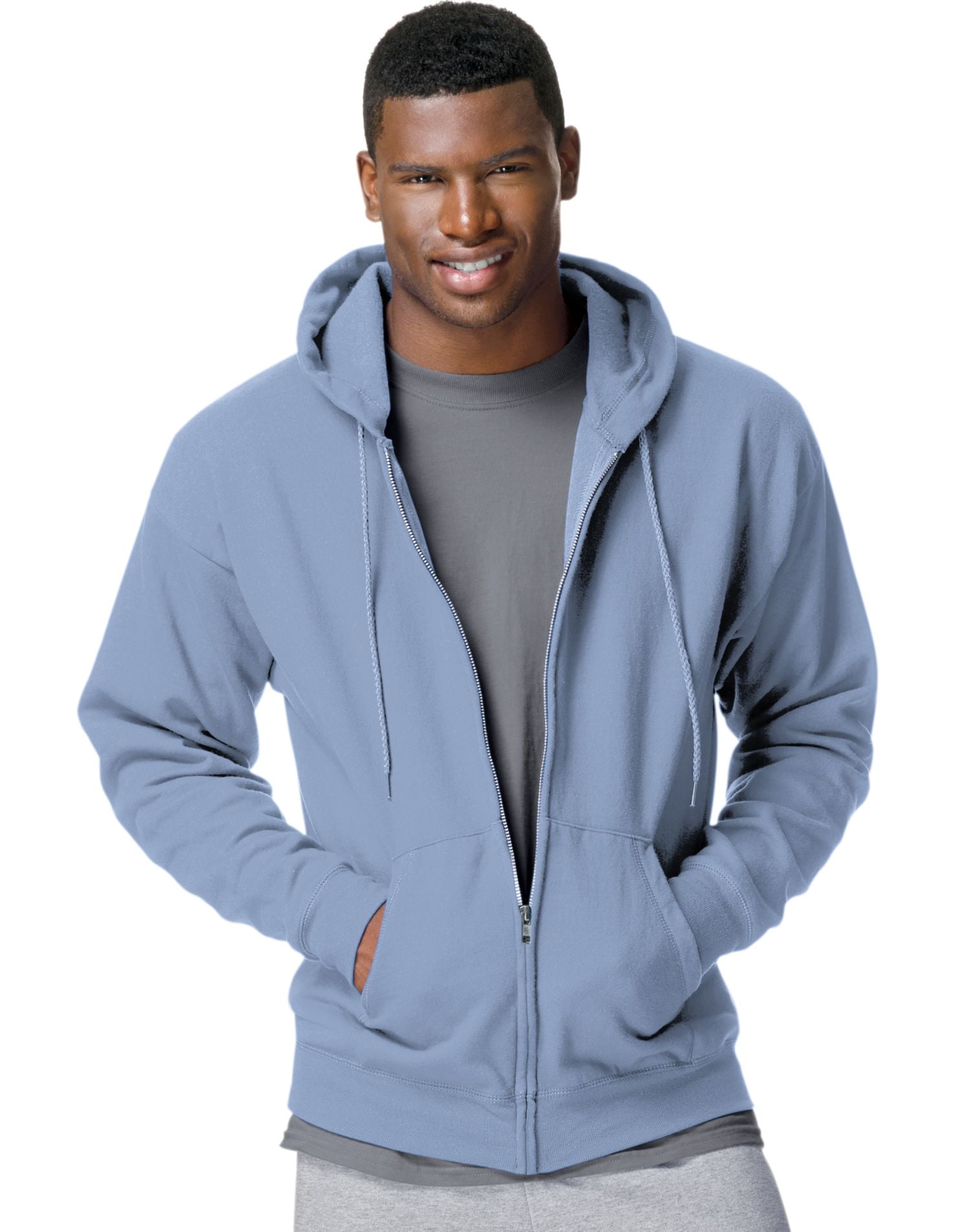 Hanes ComfortBlend EcoSmart Men`s Full Zip Hoodie, XL, Light Blue