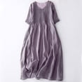 thumbnail image 1 of Weiqiqre Robes pour Femmes 2024 Été Robe en Coton et Lin Unie Ample à Manches Courtes à Col en V Rabais, 1 of 3